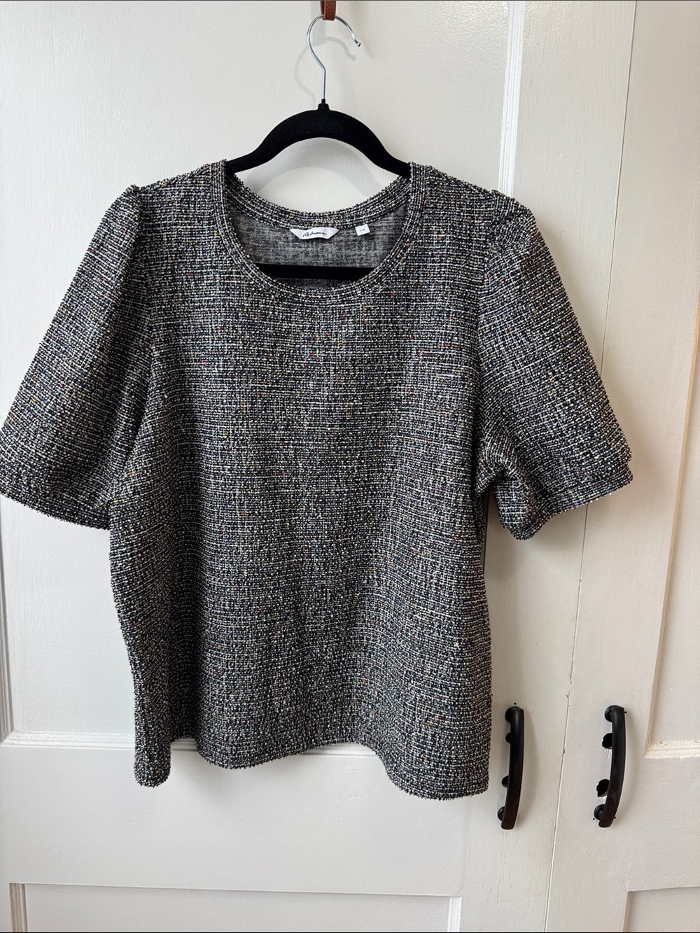 Reitmans Black Textured Short-Sleeve Tweed Top
